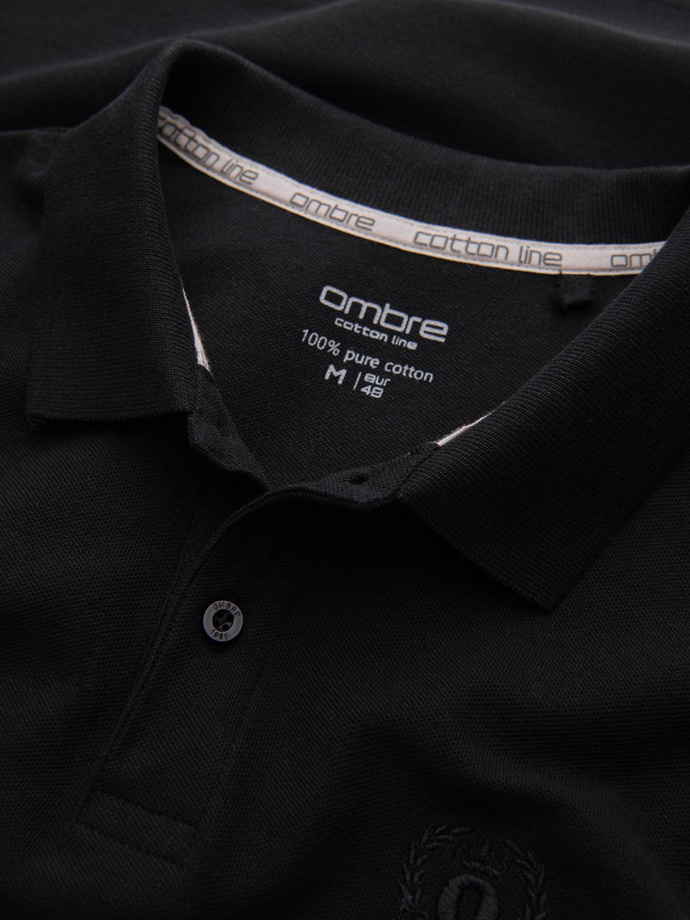 BASIC tricou polo pentru bărbați, tricou piqué monocolor - negru V1 OM-POBS-0100