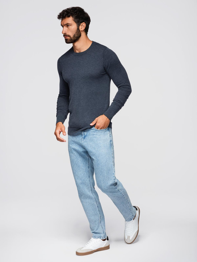BASIC men's viscose classic sweater with round neckline - navy blue melange V16 OM-SWBS-0106
