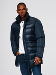 Men's quilted jacket with combined materials and hood - navy blue V3 OM-JALJ-0266