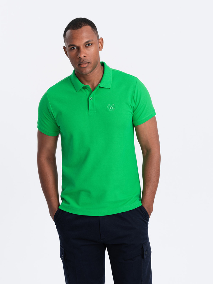 Tricou polo BASIC BASIC pentru bărbați, o singură culoare, din tricot piqué - verde neon V25 OM-POBS-0100