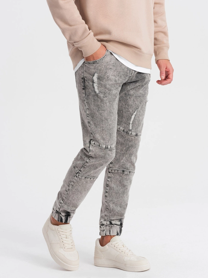 Men's marbled JOGGERS pants with rubbed edges - gray V3 OM-PADJ-0153