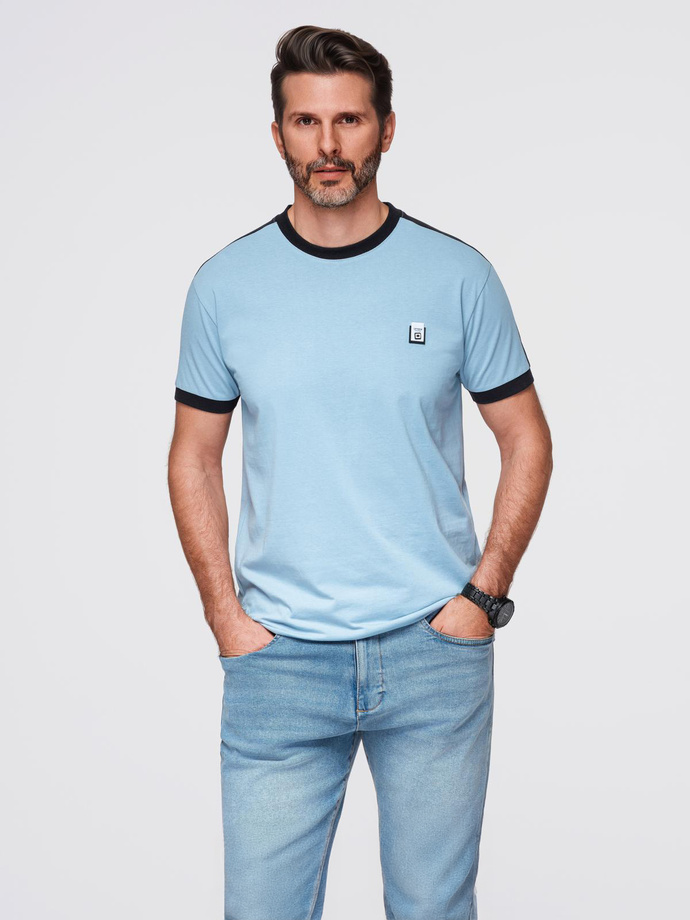 Men's t-shirt with contrasting stripes - light blue V3 OM-TSCT-0115