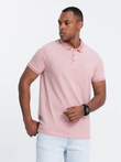 Melange men's polo shirt with striped collar - pink V2 OM-POSS-0109