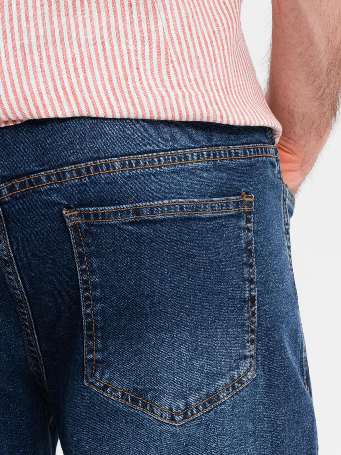 Men's denim shorts with classic cut - dark blue V3 OM-SRDS-0171