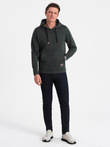 Men's non-stretch kangaroo hooded sweatshirt - olive melange V3 B1675