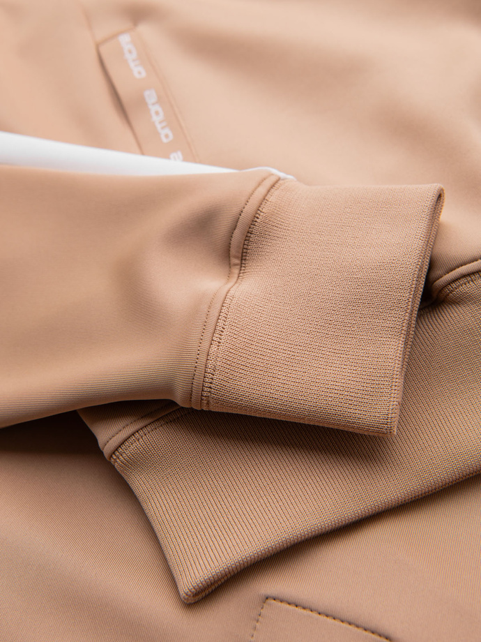 Pánská rozepínací mikina s kapucí a lemováním - béžová V4 OM-SSZP-0210