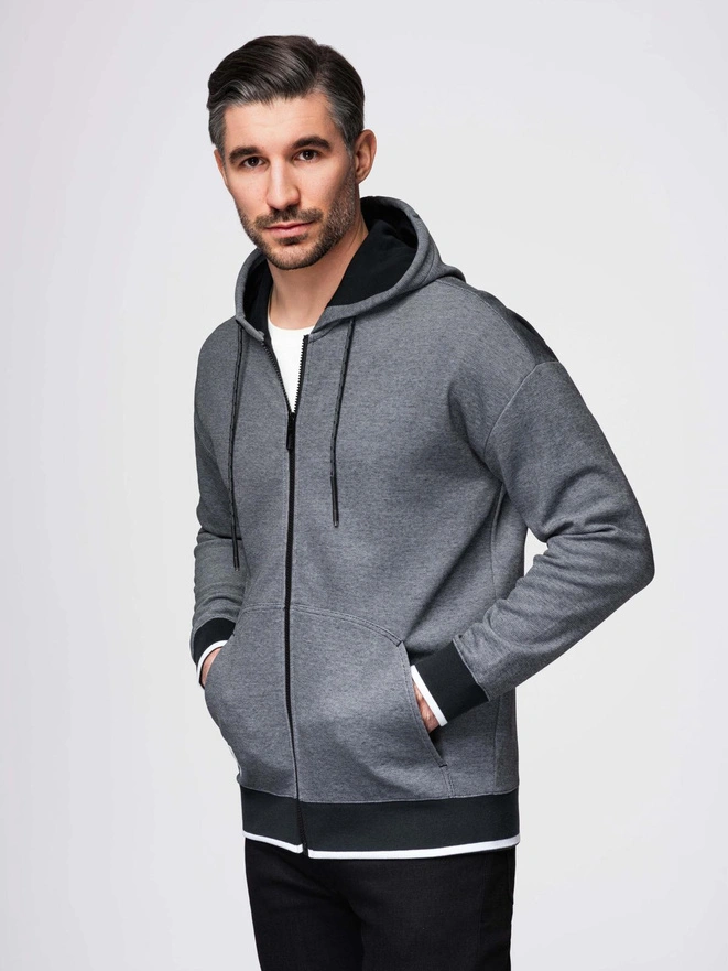 Men's softly structured hooded sweatshirt - black V1 OM-SSZP-0191