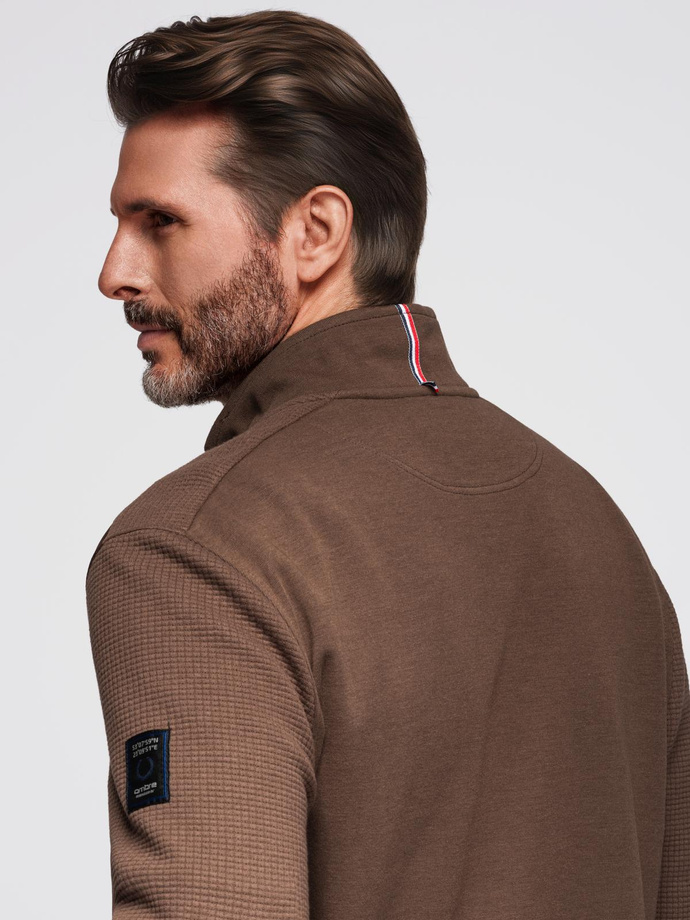 Jachetă ușoară cu fermoar pentru bărbați, cu față matlasată - maro V3 OM-JANP-0193