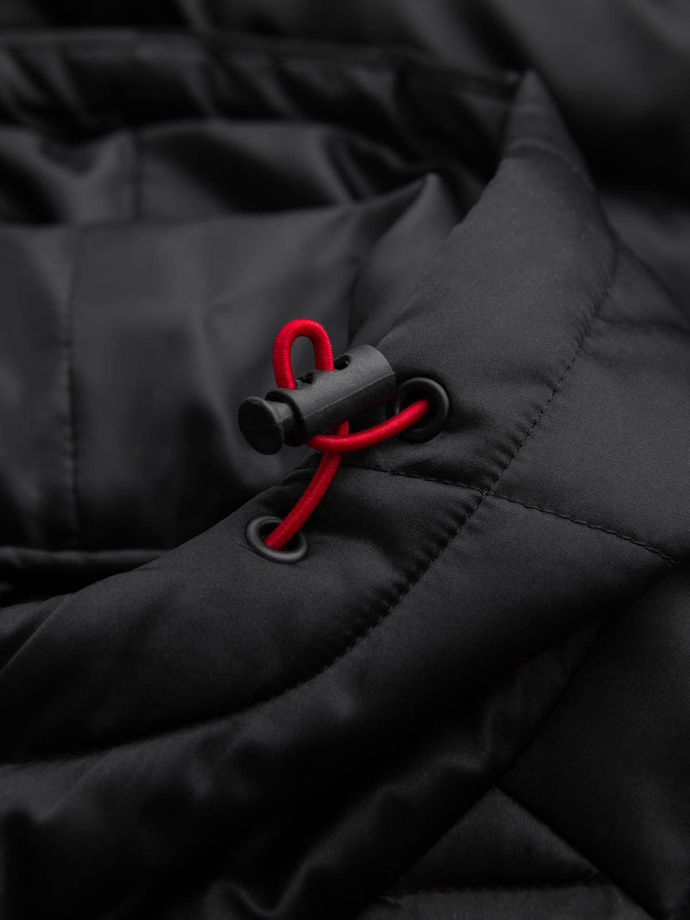 Ľahko zateplená pánska prešívaná bunda so saténovým lemovaním - čierna V2 OM-JALP-0180