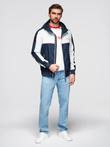 Men's contrast windbreaker jacket with hood - navy blue and white V1 OM-JANP-0228