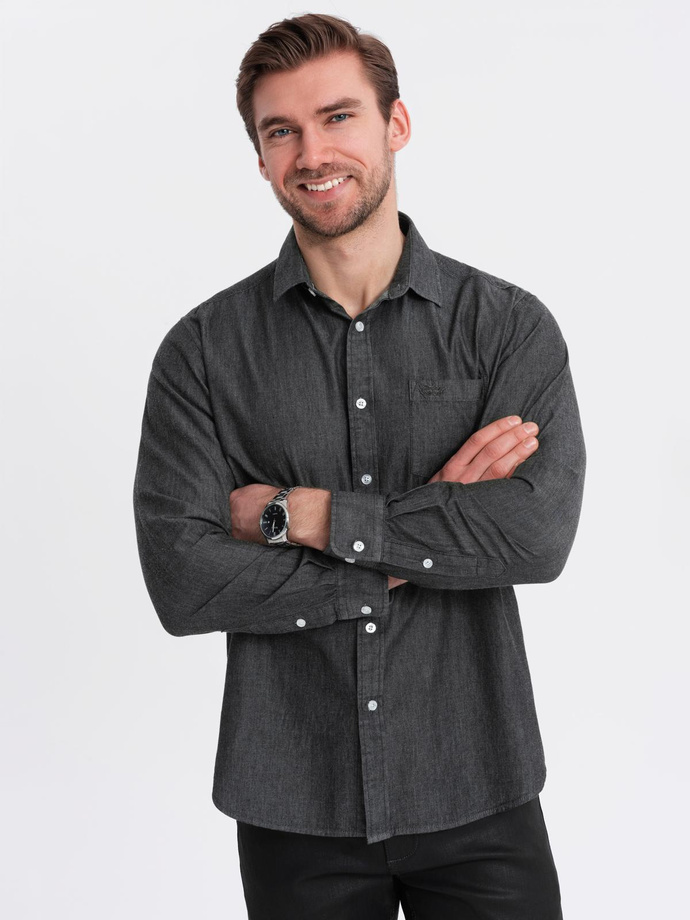 Cămașă bărbătească din bumbac cu model SLIM FIT - albastru marin V6 OM-SHCS-0151