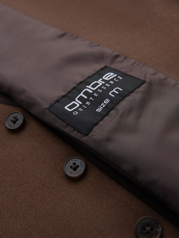 Pánska obleková vesta s klasickými detailmi a podšívkou - hnedá V2 OM-BLZV-0142