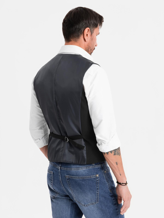 Elegant bărbați SLIM FIT herringbone waistcoat - negru V3 OM-BLZV-0143