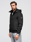 Men's jacket with hood and high collar - black V1 OM-JANP-0222