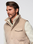 Men's peach effect quilted vest - beige V1 OM-JAVJ-0277