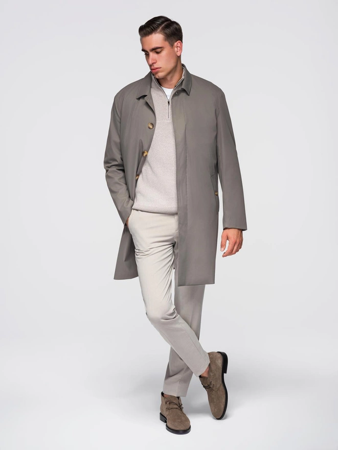 Men's insulated coat with hood and concealed zipper - black V1 OM-COWC-0110