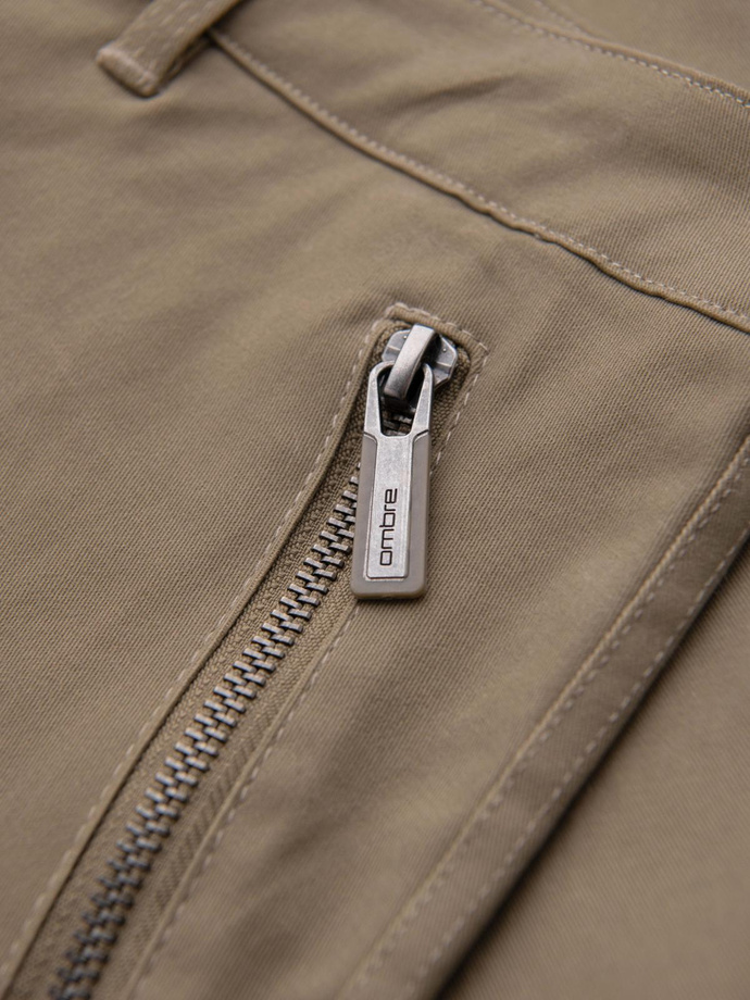 Pantaloni cargo pentru bărbați STRAIGHT LEG cu buzunare cu fermoar - kaki V3 OM-PACG-0204