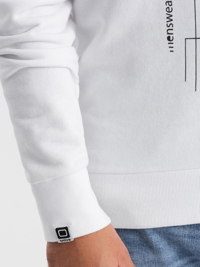 Men's printed HOODIE sweatshirt - white V1 OM-SSPS-0152