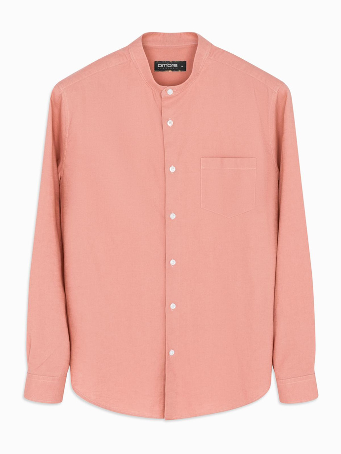 Pánska ľanová košeľa so stojačikom a vreckom REGULAR FIT - broskyňová V1 OM-SHCS-0161