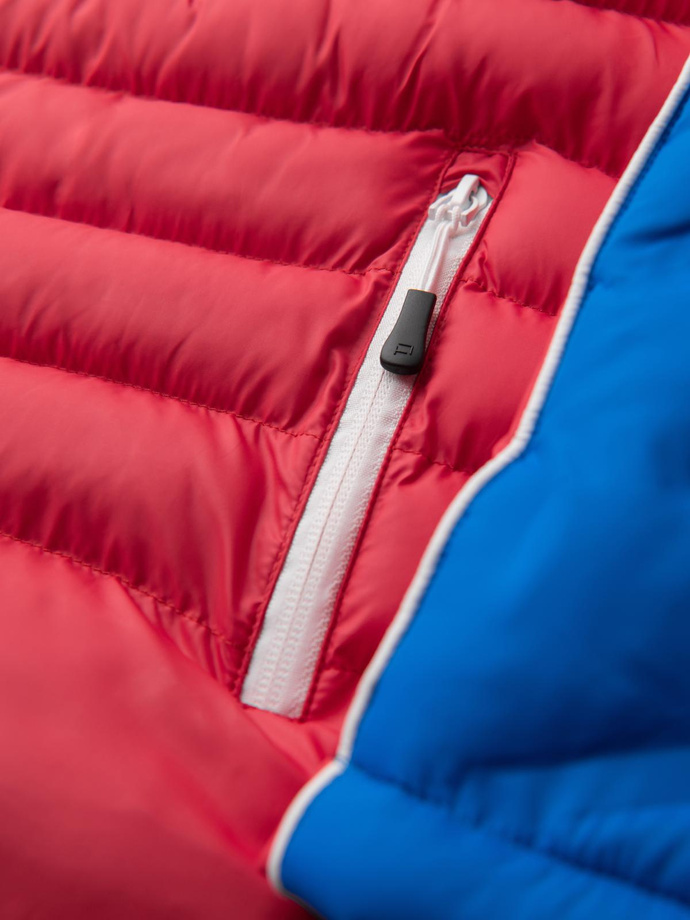 Pánská prošívaná bunda s odepínací kapucí - modrá a červená V1 OM-JALP-0206