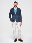 Elegant men's SLIM FIT jacket with rayon - dark blue V3 OM-BLZB-0135