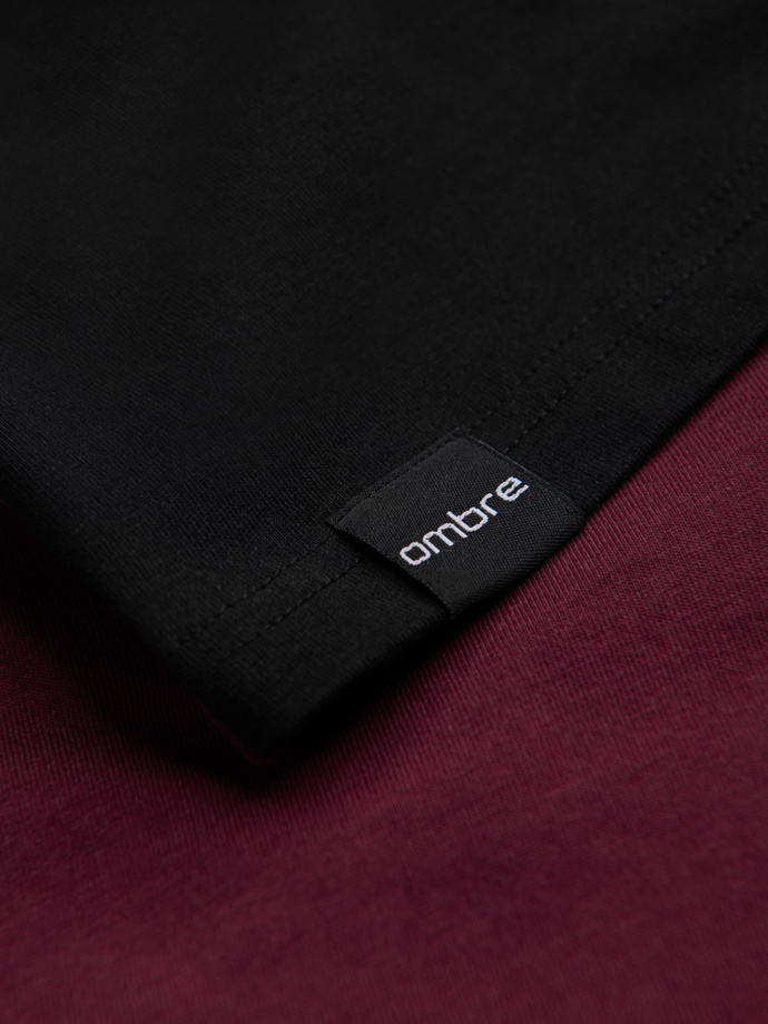 Tricou tricolor din bumbac pentru bărbați - burgundy și negru V5 OM-TSCT-0174