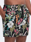 Pantaloni scurți de baie cu flori pentru bărbați - negru V3 OM-SRBS-0140