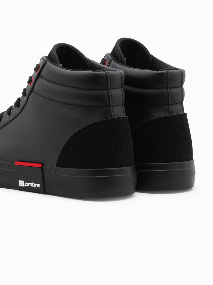 Classic men's high sneakers with quilted upper - black and red V2 OM-FOTH-0127