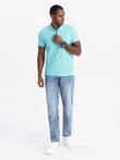 Tricou polo BASIC pentru bărbați, tricou piqué monocolor - mentă V18 OM-POBS-0100