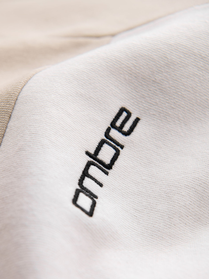 Men's cotton hoodie with contrasting elements - beige V2 OM-SSNZ-0225