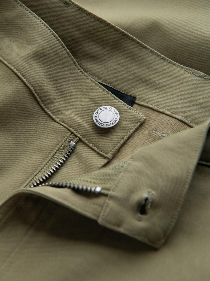 Pánské kalhoty STRAIGHT LEG cargo s kapsami na zip - olivové V2 OM-PACG-0204