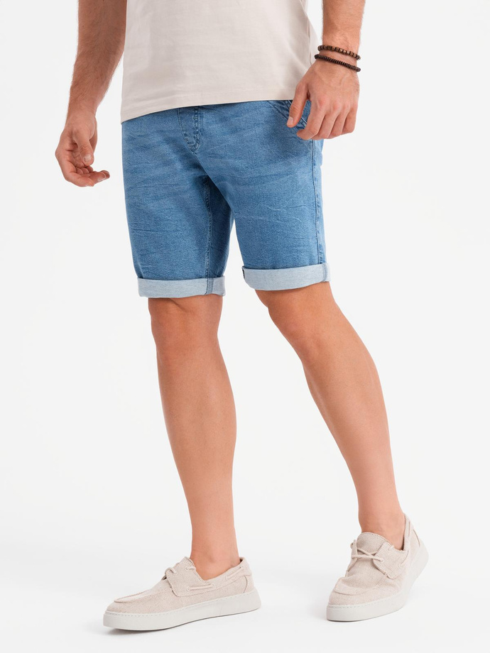 Men's denim shorts with rolled up leg - light blue V1 OM-SRDS-0161
