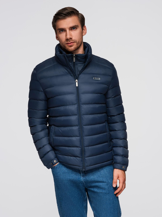 Men's quilted jacket with two fasteners - navy blue V1 OM-JALP-0231