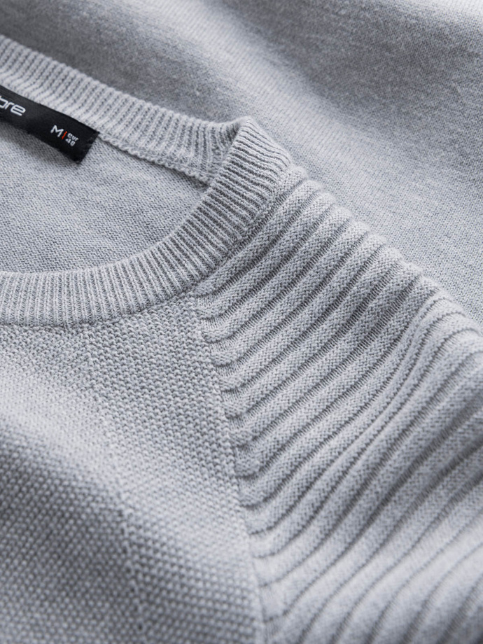 Pánský raglánový svetr s žebrovanými rukávy - šedý melír V3 OM-SWSW-0144