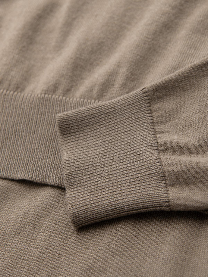 Pulover clasic pentru bărbați BASIC din viscoză cu decolteu rotund - bej închis V15 OM-SWBS-0106 