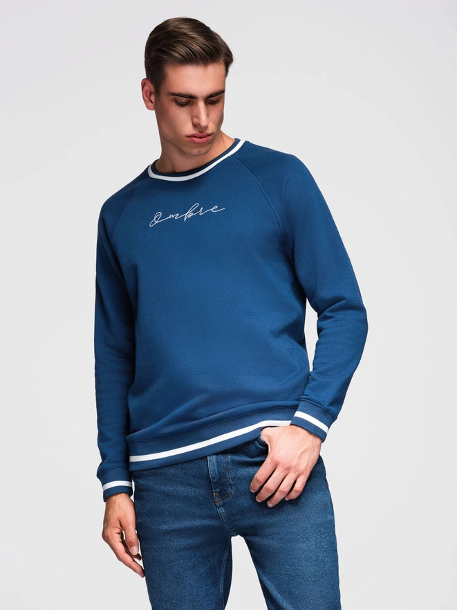 Men's raglan sleeve sweatshirt with contrasting details - dark blue V1 OM-SSNZ-0244