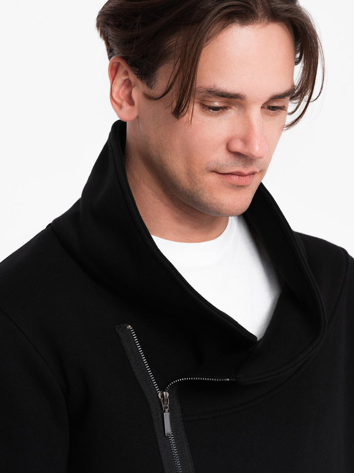 Unbuttoned men's sweatshirt with stand-up collar LONDON - black B1362