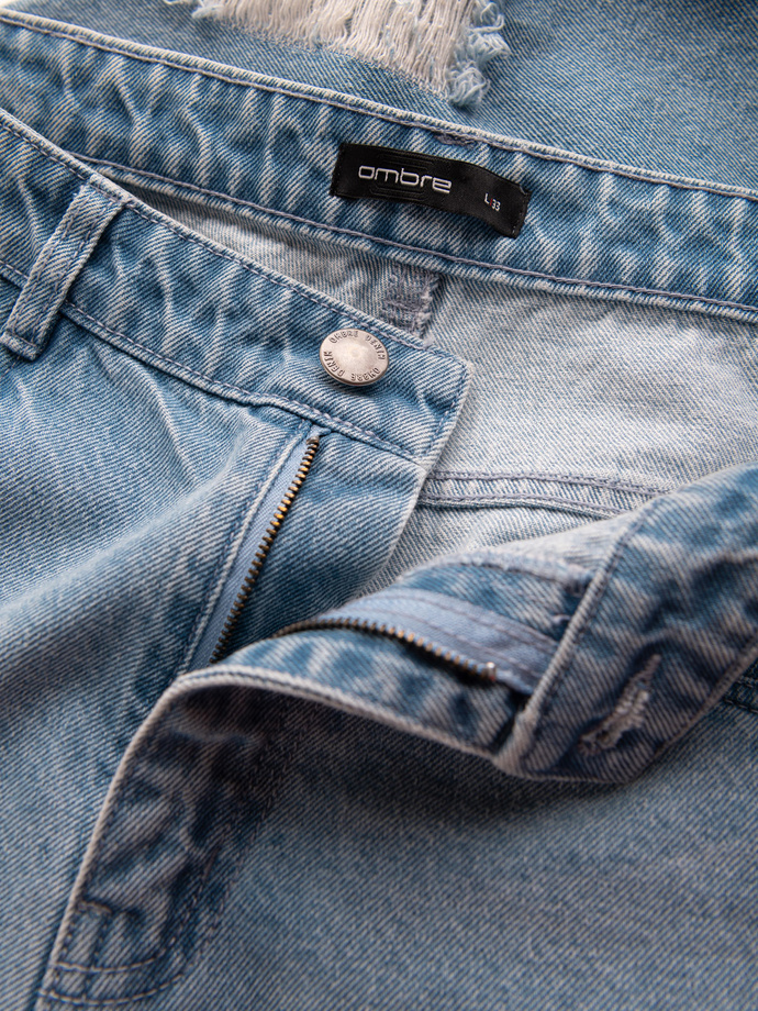 Men's TAPERED FIT denim pants with holes - light blue V1 OM-PADP-0175