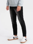 Men's marbled JOGGERS pants with rubbed edges - black V2 OM-PADJ-0153