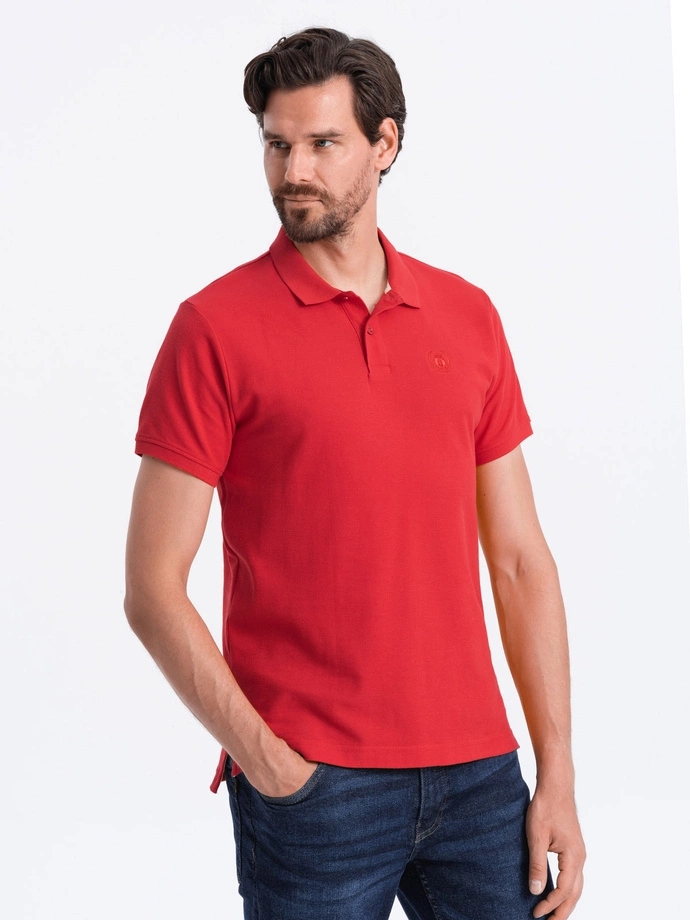 Tricou polo bărbătesc din tricot piqué - roșu V22 S1374