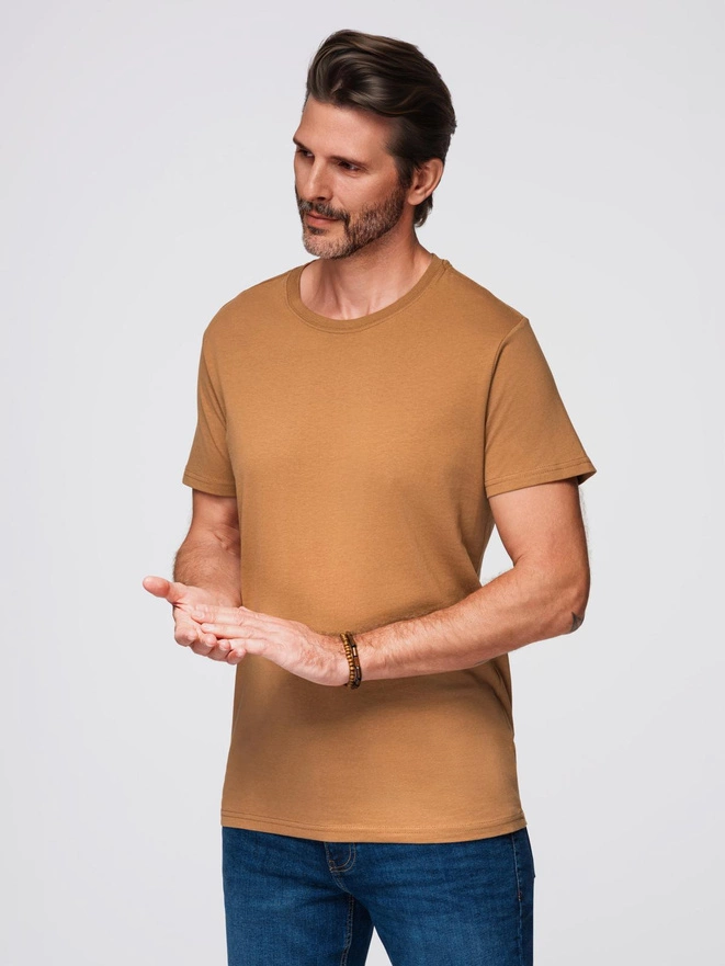 BASIC men's classic cotton T-shirt - brown V21 OM-TSBS-0236