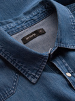 Cămașă bărbătească din denim cu buzunare și fermoar frontal - albastru V2 OM-SHDS-0115