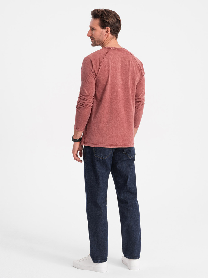 Men's washed henley longsleeve with raglan sleeves - Brick Grey V3 OM-LSWL-22FW-001