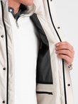 Men's winter jacket with detachable hood and cargo pockets - cream V2 OM-JAHP-0152