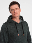 Men's non-stretch kangaroo hooded sweatshirt - olive melange V3 OM-SSNZ-0147