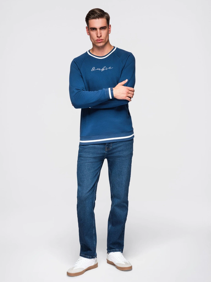 Men's raglan sleeve sweatshirt with contrasting details - dark blue V1 OM-SSNZ-0244