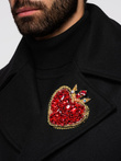 Men's double-breasted wool coat with decorative appliqués - black V1 OM-COWC-0147