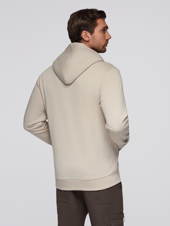 BASIC men's unbuttoned hooded sweatshirt - light beige V1 OM-SSBZ-0178