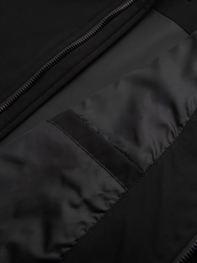 Men's jacket with hood and high collar - black V1 OM-JANP-0222