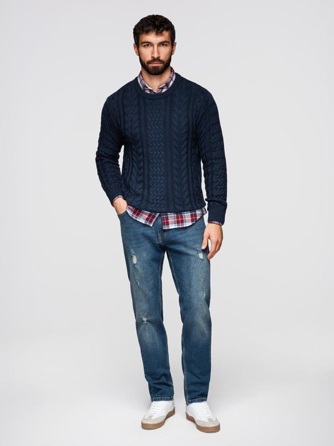 Pantaloni bărbătești REGULAR FIT din denim cu frecare - albastru închis V2 OM-PADP-0254